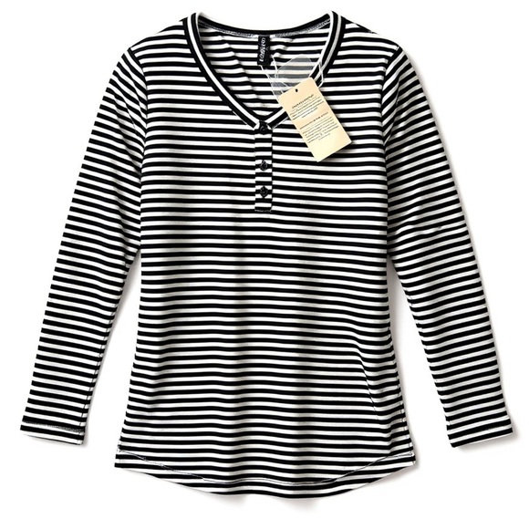 Fashion Tops - Women’s Long Sleeve Striped Henley T Shirts V Neck Y2K Tunic New w/ Tags Size L